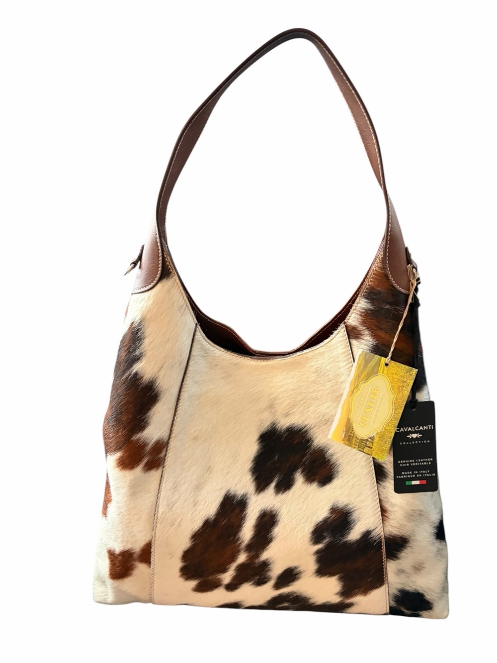 Cavalcanti Genuine Hair-On-Hair Cowhide Shoulder Tote in Brown and Cream